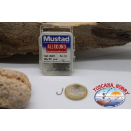 1 caja de 50 piezas Mustad-cod. 160C, no.10, de acero al Carbono ganchos, ojal de la FC.B66A