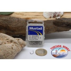 1 box 50pcs hooks Mustad cod. 92553FS, no. 8, Stainless Beak FC.B81B