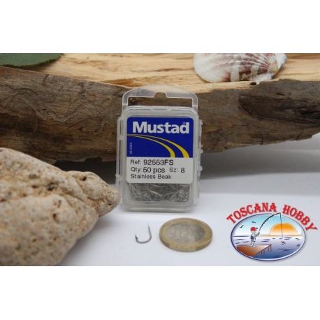 1 boîte de 50pcs hameçons Mustad cod. 92553FS, pas. 8, Inoxydable Bec FC.B81B