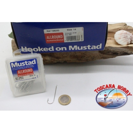 10 box da 50 ami Mustad, cod. 1982ID, n.14, FC.E14A