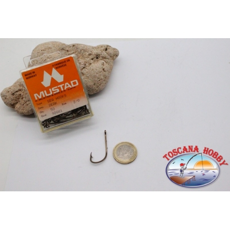 1 caja de 50 piezas Mustad-cod.92661 n.2/0, de agua Salada ganchos FC.B99B