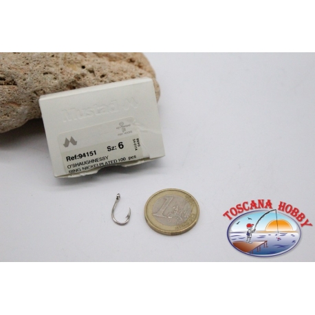 1 boîte de 100 pcs Mustad cod.94151 pas.6, O'shaughnessy crochets, FC.B104A